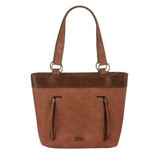 NWT! Justin Cheetah Animal Print Concealed Carry with Brown Trim Tote - Picture 2 of 12